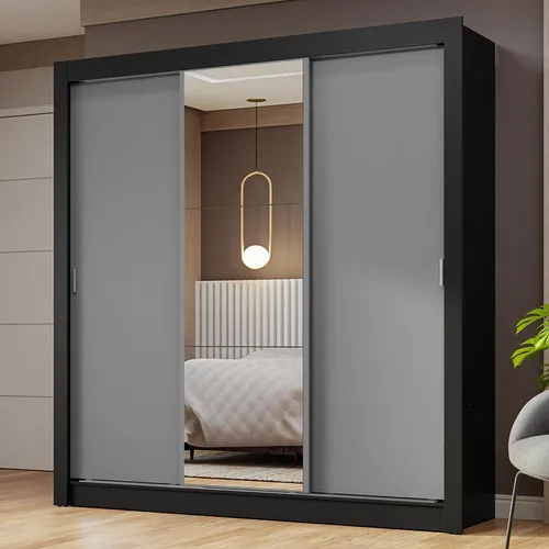 Guarda-roupa Casal 3 Porta Correr C/ Espelho Nobre Madesa Pc Cor Preto/Cinza