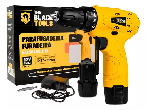 Parafusadeira Furadeira The Black Tools TB12A 3/8 127/220V a Bateria 12v Cor Amarelo Frequência 60Hz