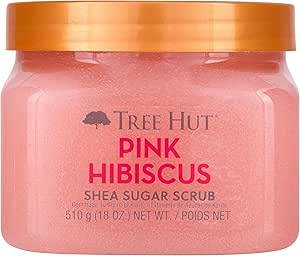 Tree Hut Esfoliante Pink Hibiscus Açúcar de karité, 532 ml, Ultra Hidratante e Esfoliante Scrub para Nutrição Essencial de Cuidados Corporais