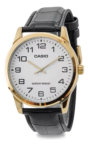 Relógio pulseira Casio Enticer MTP-V001GL-7BUDF Pulseira De Couro Preta, Caixa Dourado