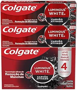 Creme Dental Clareador Colgate Luminous White Carvão Ativado 70g 4 unidades