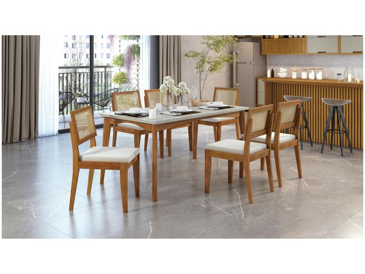 Mesa de Jantar 6 Cadeiras Retangular - Mel e Off White Nesher Monalisa