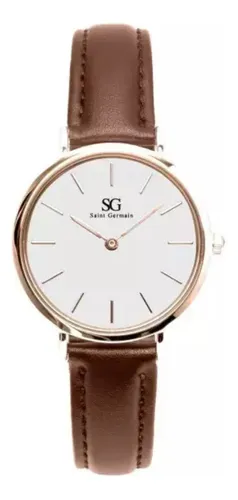 Relógio Feminino de Couro Marrom Saint Germain Bronx Rose Gold 32mm Cor do fundo Branco