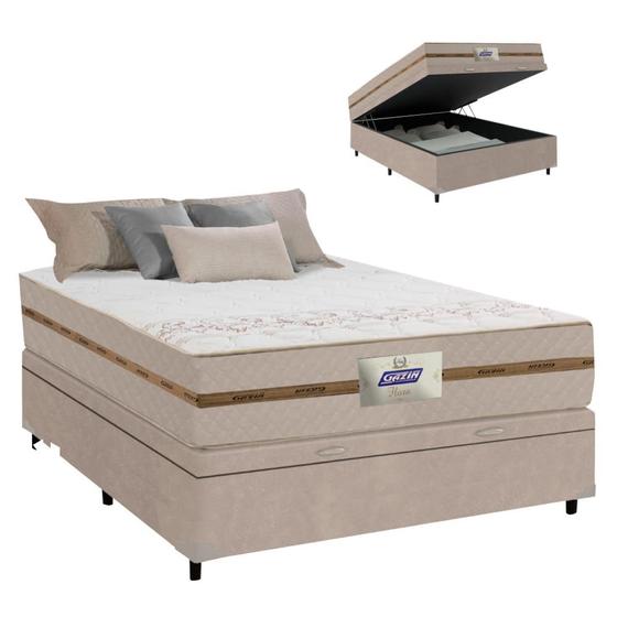 Cama Box Baú Casal Colchão Molas Flora Bege 138x188x61cm - Gazin