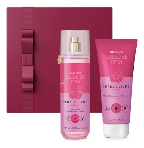Combo Presente Dia Dos Namorados Cereja Livre: Body Splash 200ml + Loção Corporal 400ml + Caixa De Presente