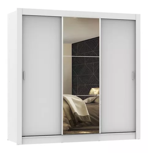 Guarda Roupa Casal Madesa Mônaco 3 Portas Correr Espelho Cor Branco 1093D81E