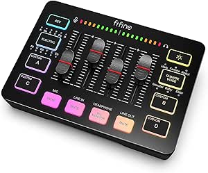 FIFINE Gaming Audio Mixer, Mixer RGB para PC de Streaming com Interface de Microfone XLR, Controle Individual, Botão de Silenciar, Alimentação Phantom 48V, para Podcast/Gravação/Vocal/Voz de Jogo-SC3