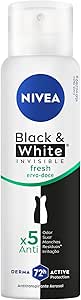 NIVEA Desodorante Antitranspirante Aerossol Invisible Black & White Fresh 150ml - Proteção prolongada de 48h, cuidado suave, ação antibacteriana, fragrância de erva doce