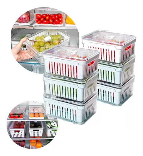 Kit 6 Organizador Alimentos Geladeira 1,36l Cesto Lavagem