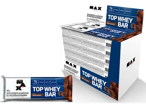 Top Whey Bar - Caixa C/12 Unidades - Max Titanium Sabor Brigadeiro
