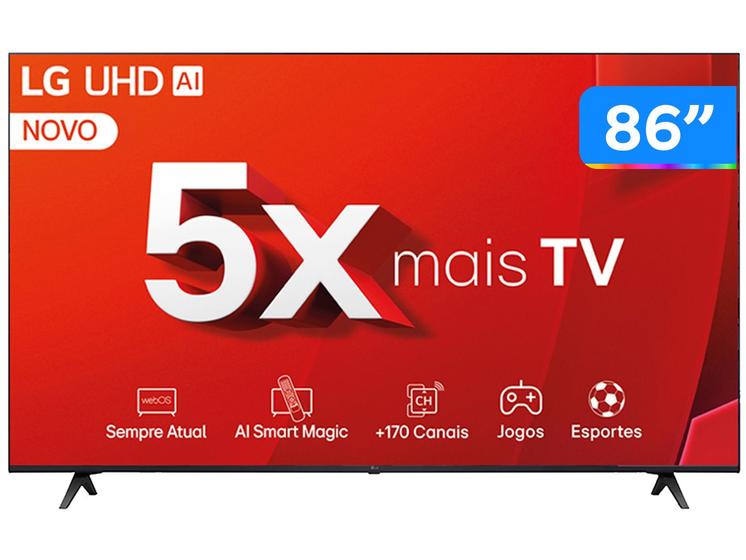 Smart TV 86" 4K LG Ultra HD 86UT8050 com Processador a5 Ger7 AI, Alexa/Chromecast integrado, Otimizador de Jogos, webOS 24 e Controle Smart Magic