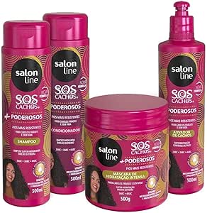 Salon Line, Kit SOS Cachos 10 em 1 Multibenefícios com 4 Produtos, Não Veganos - Para Ondulados, Cacheados e Crespos, 300ml e 500g