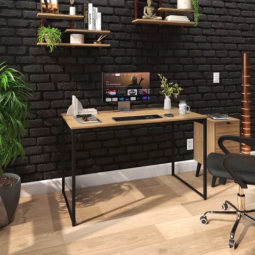 Mesa Escrivaninha ClassicMAGA150 Diretor 150x60cm Industrial Ferro E Madeira Estilo Nórdico Madeirado Com Preto Vintage Sofa Sogude