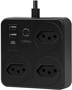 Filtro de Linha, Tomada Inteligente Wifi, Extensão Tomada, Regua Tomada, Regua de Energia, 3 Tomadas, 2 Interfaces USB, 1 Porta USB Tipo-C, Suporte para Controle Por Voz, Controle de celular (Preto)