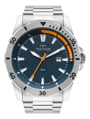 Relógio Technos Masculino Militar Prata Cor do fundo Azul