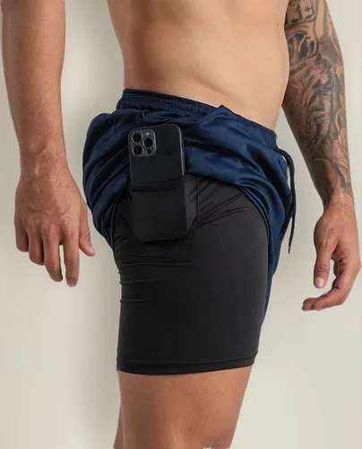 Short 2 Em 1 Bermuda Dry Fit Esportiva Com Bolso Interno Run