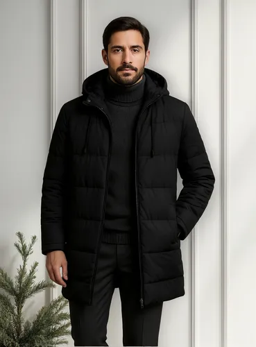 Sobretudo Masculino Jaqueta Puffer Bobojaco Comprido Capuz