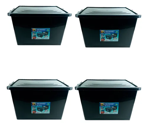 Arqplast kit 4 caixas organizadoras 56L com tampa e trava cor preto