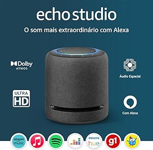 Echo Studio (Última geração) | O som mais extraordinário com Alexa - com Dolby Atmos e tecnologia de processamento de áudio espacial | Cor preta