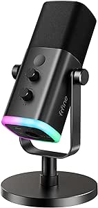 FIFINE Microfone dinâmico USB/XLR para gravação de podcast,microfone streaming para jogos de computador com RGB,botão de mudo,conector para fones de ouvido,suporte de mesa,para cantar no YouTube-AM8