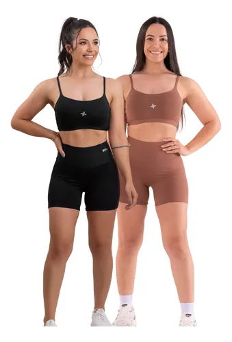 Bermuda E Top Conjunto Fitness Zero Transparencia Kit 4 Peça