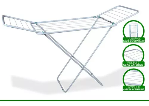 Varal De Chão Reforçado Com Abas Dobrável Retrátil Slim Mor