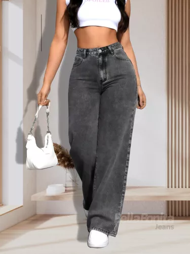 Calça Jeans Wide Leg Feminina Cintura Alta Sem Lycra