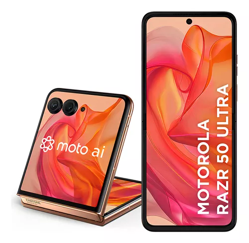 Smartphone Motorola Razr 50 Ultra - 512GB 24GB (12GB RAM+12GB Ram Boost) Tela dobrável 6,9" pOLED e externa 4” Moto AI camera IPX8 - Peach Fuzz