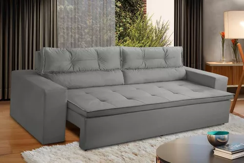 Sofá Retrátil Reclinável 3 Lugares C Molas 1,80m Vegas Suede Cor Cinza