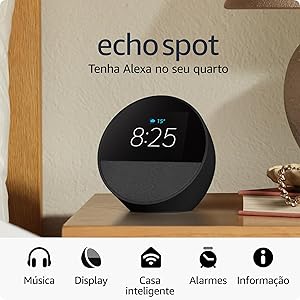 Echo Spot com Alexa (Última geração) | Despertador inteligente com som vibrante | Cor Preta