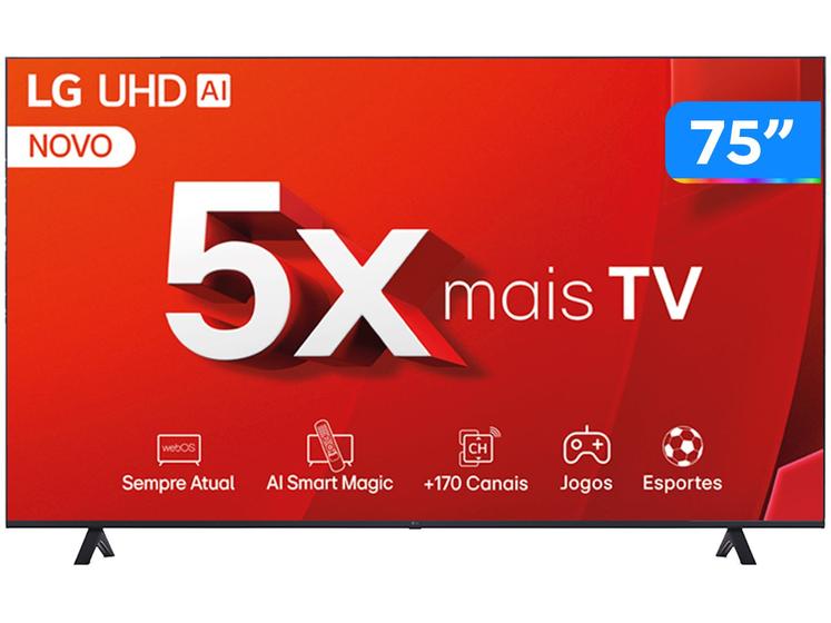 Smart TV 75" 4K LG Ultra HD 75UT8050 com Processador a5 Ger7 AI Alexa/Chromecast integrado Otimizador de Jogos webOS 24 e Controle Smart Magic
