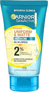 Garnier Gel de Limpeza Facial Uniform & Matte Antiacne, Elimina bactérias, Reduz Acne e Controla a Oleosidade, 150g