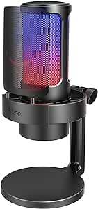 FIFINE USB Microfone jogos para PC,streaming,podcasts,gravação,microfono condensador de mesa para computador,compatível com Mac/PS4/PS5,com controle RGB,toque mudo,conector para fone ouvido- A8 Preto