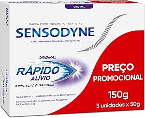 Sensodyne Creme Dental Rápido Alívio e Proteção Duradoura Com Flúor para Dentes Sensíveis e Gengivais, Alívio Instantâneo, Leve 3 e Pague 2, 50g cada