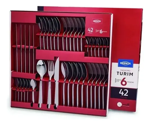 Faqueiro Brinox em Aço Inox Polido Turim 42 Pcs serve 6 pessoas