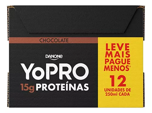 Pack Bebida Láctea UHT Zero Lactose Sabor Chocolate com 15g de Proteínas e 12 Unidades de 250ml Yopro