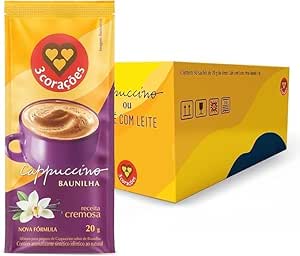 3 Corações Cappuccino Sabor Baunilha sachê 20g - contém 50 unidades
