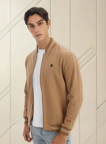 Jaqueta Masculina Moletom Gola Alta Polo Wear Marrom Claro