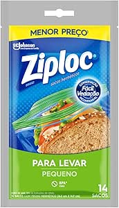 Ziploc Saco Hermético Organizador de Geladeira, para Alimentos, Tamanho Pequeno 16,5 cm x 14,9 cm, com 14 Unidades