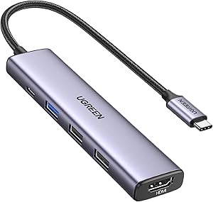 UGREEN Revodok 105 USB C Hub 5 em 1 adaptador multiporta 4K HDMI, fornecimento de energia de 100 W, 3 portas de dados USB-A, dongle USB C para MacBook Pro/Air, iPad Pro, iMac, iPhone 15 Pro/P