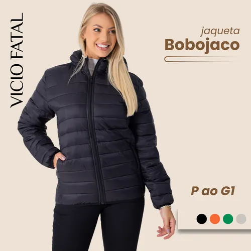 Jaqueta Feminina Puffer Bobojaco Capuz Com Nylon Impermeável