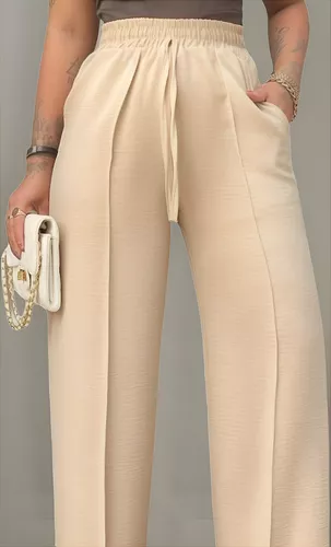 Calça Pantalona Duna Wide Leg Feminina Com Elástico E Bolso