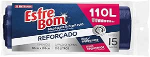 Saco Para Lixo Reforçado, Rolo com 15 sacos de 110 Litros, Azul Escuro, Linha EsfreBom, Bettanin