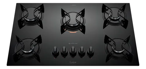 Cooktop 5 Bocas A Gás Atlas U Top Mesa De Vidro Preto 127/220V