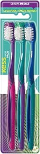 Kess Combo Econômico Com 3 Escovas Dentais Multicor
