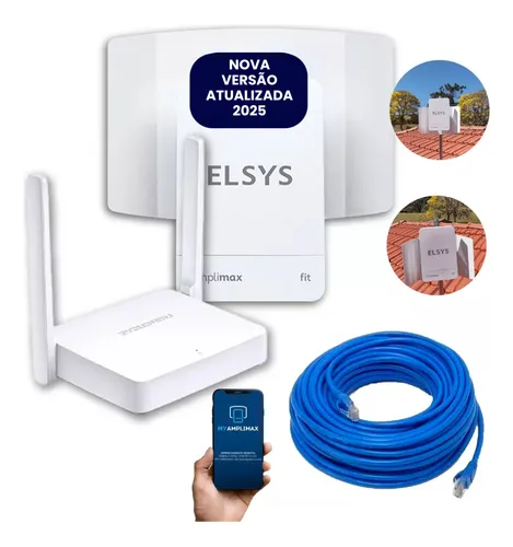 Kit Amplimax Fit Internet Roteador Potente E Kit Cabo 15m Eisys AMPLIMAX FIT