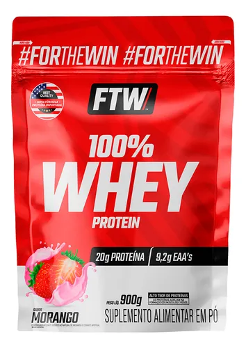 Whey Protein 100% Concentrado Refil 900g Sabor Morango - FTW