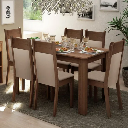 Sala De Jantar Madesa Jaíne Mesa Tampo De Madeira 6 Cadeiras Cor Rustic Crema Pérola 044905ZXTPER