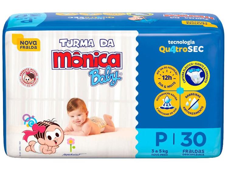Fralda Turma da Mônica Baby Tam. P 3 a 5kg - 30 Unidades