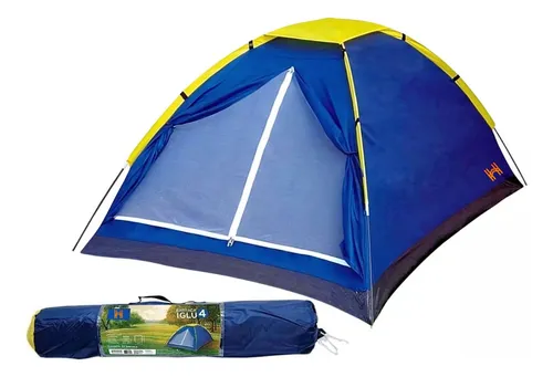 Barraca Tenda Camping Iglu 4 Pessoas Azul Completa C/ Bolsa